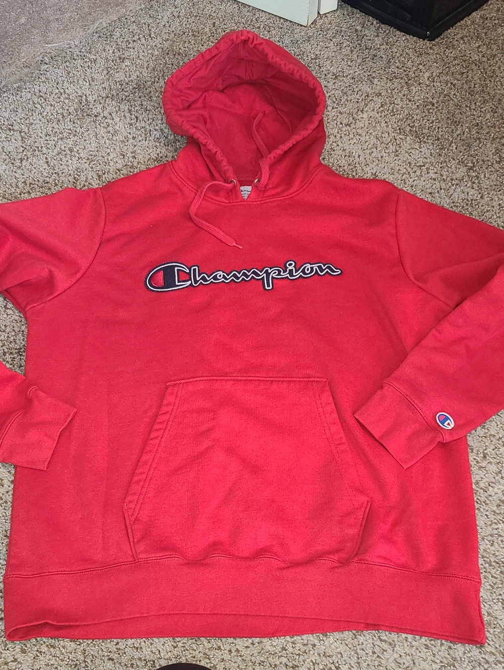 Champion Red Crewneck Hoodie with Embroidered Logo